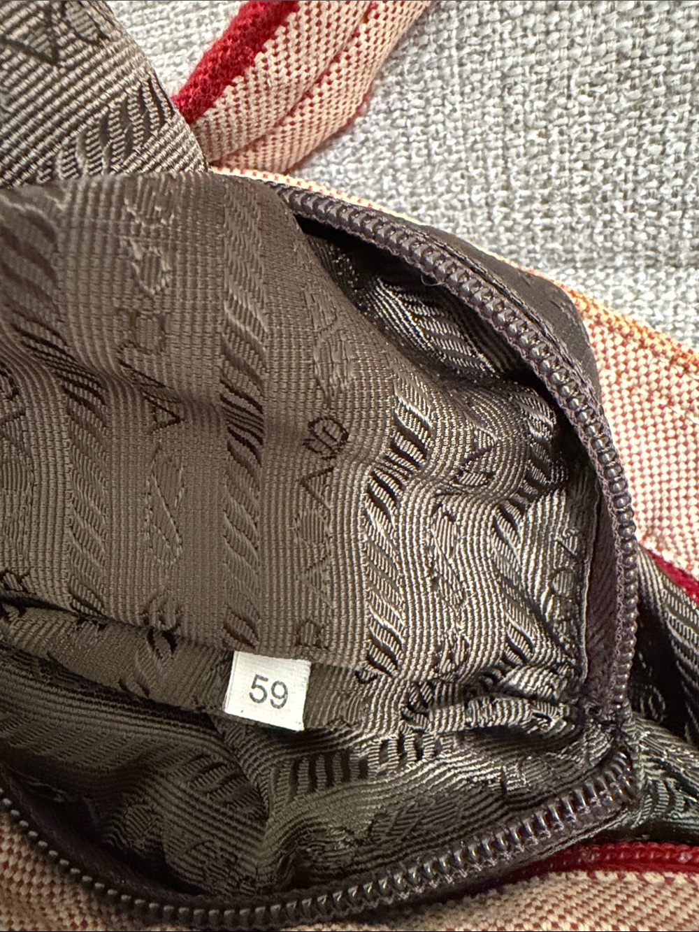 Prada Beige-Pink Canvas Crossbody with Red-Trim Strap - Picture 10 of 12